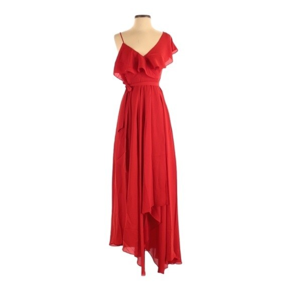 NWT Likely for Revolve Red Asymmetrical Leilani Chiffon Dress 2 - Picture 3 of 8